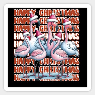 Happy Christmas Flamingo Family in Santa Hats Sticker